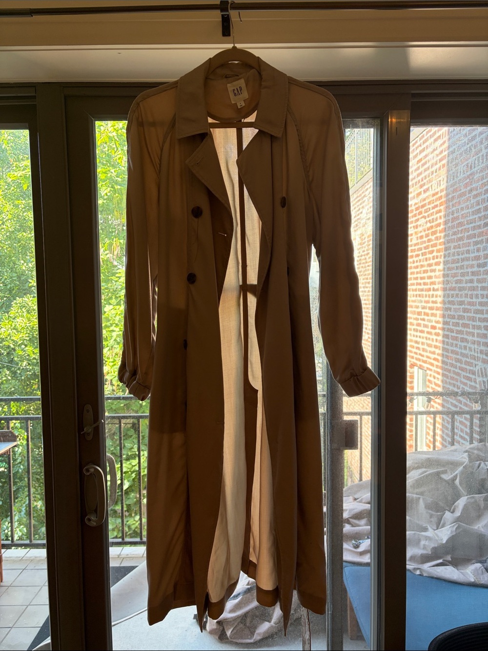 GAP Women's Beige Trench Coat - Double-Breasted Long Style